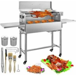 VEVOR BBQ Griglia A Carbone 25W Griglia Per Barbecue A Carbone Pesante Acciaio Inossidabile Rimovibile 45 Pollici Dotata Di Coperchio E Indicatore Di Temperatura Portatile Per Campeggio