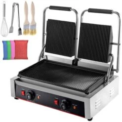 VEVOR Piastra Panini Elettrica 3600W Griglia Bistecchiera Doppia Scanalatura