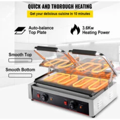 VEVOR 220V Piastra Per Barbecue, Sandwich Elettrica 3600W, Piastra Di Cottura Doppie Teste In Acciaio Inox, Piastre Grill Commerciale Da 50 A 300 ℃ -Prodotti Per Barbecue 92855667 3