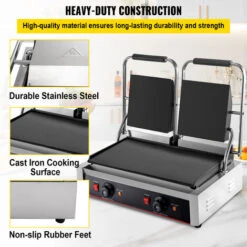 VEVOR 220V Piastra Per Barbecue, Sandwich Elettrica 3600W, Piastra Di Cottura Doppie Teste In Acciaio Inox, Piastre Grill Commerciale Da 50 A 300 ℃ -Prodotti Per Barbecue 92855667 5