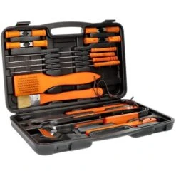 Set Barbecue 18 Pezzi Con Valigetta BBQ Grill Acciaio Inossidabile Manico Legno