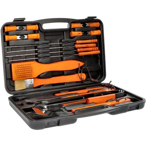 Set Barbecue 18 Pezzi Con Valigetta BBQ Grill Acciaio Inossidabile Manico Legno 3 Set Barbecue 18 Pezzi Con Valigetta BBQ Grill Acciaio Inossidabile Manico Legno