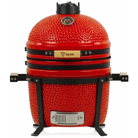 BBQ-Toro Kamado Grill A Carbonella Ø 39 Cm SHIRO Con Termometro E Manici In Legno, Rosso 3 BBQ-Toro Kamado Grill A Carbonella Ø 39 Cm SHIRO Con Termometro E Manici In Legno, Rosso
