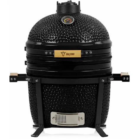 BBQ-Toro Kamado Grill A Carbonella Ø 39 Cm SHIRO Con Termometro E Manici In Legno, Nero 3 BBQ-Toro Kamado Grill A Carbonella Ø 39 Cm SHIRO Con Termometro E Manici In Legno, Nero