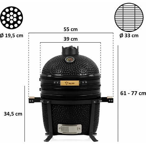 BBQ-Toro Kamado Grill A Carbonella Ø 39 Cm SHIRO Con Termometro E Manici In Legno, Nero 5 BBQ-Toro Kamado Grill A Carbonella Ø 39 Cm SHIRO Con Termometro E Manici In Legno, Nero - immagine 3