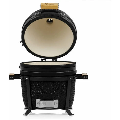 BBQ-Toro Kamado Grill A Carbonella Ø 39 Cm SHIRO Con Termometro E Manici In Legno, Nero 6 BBQ-Toro Kamado Grill A Carbonella Ø 39 Cm SHIRO Con Termometro E Manici In Legno, Nero - immagine 4