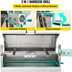 VEVOR Girarrosto Elettrico 40W In Acciaio Inox Con Griglia Forchetta Per Agnello Tacchino Pollo Da Esterno Campeggio Carico Max. 60kg, Set Girarrosto Elettrico Con Coperchio Maniglia In Acciaio Inox -Prodotti Per Barbecue 95860518 4
