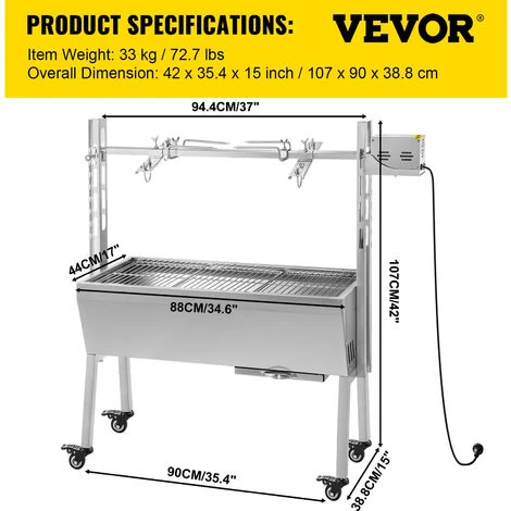 VEVOR Girarrosto BBQ Per Agnello Capacita Da 40kg Senza Lamiera, Griglia A Barbecue Motore Elettrico 25W Con Forchetta Per Arrosto, Forno In Piedi BBQ In Acciaio Inox Con Pedana E Ruote Per Campeggio 4 VEVOR Girarrosto BBQ Per Agnello Capacita Da 40kg Senza Lamiera, Griglia A Barbecue Motore Elettrico 25W Con Forchetta Per Arrosto, Forno In Piedi BBQ In Acciaio Inox Con Pedana E Ruote Per Campeggio - immagine 2