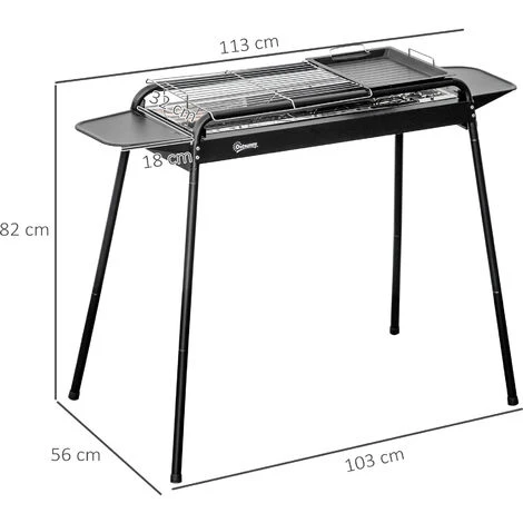 Outsunny Barbecue A Carbonella Con Griglia E Piastra In Acciaio Con Ripiani Laterali, 113x59x83.5cm, Nero 5 Outsunny Barbecue A Carbonella Con Griglia E Piastra In Acciaio Con Ripiani Laterali, 113x59x83.5cm, Nero - immagine 3