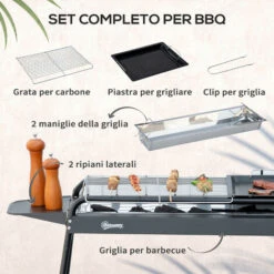 Outsunny Barbecue A Carbonella Con Griglia E Piastra In Acciaio Con Ripiani Laterali, 113x59x83.5cm, Nero 10 Outsunny Barbecue A Carbonella Con Griglia E Piastra In Acciaio Con Ripiani Laterali, 113x59x83.5cm, Nero -Prodotti Per Barbecue 96085051 4