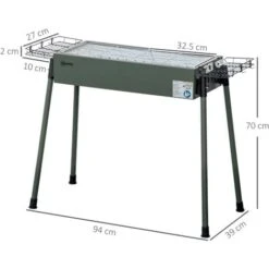 Outsunny Barbecue A Carbonella Con 2 Griglie E Cestini Laterali, 77x30x70cm, Verde Scuro 9 Outsunny Barbecue A Carbonella Con 2 Griglie E Cestini Laterali, 77x30x70cm, Verde Scuro -Prodotti Per Barbecue 96085102 3