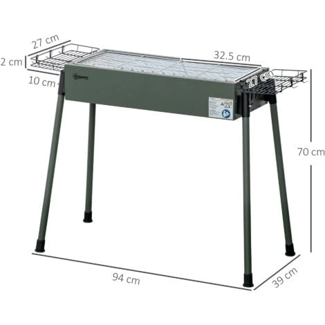 Outsunny Barbecue A Carbonella Con 2 Griglie E Cestini Laterali, 77x30x70cm, Verde Scuro 5 Outsunny Barbecue A Carbonella Con 2 Griglie E Cestini Laterali, 77x30x70cm, Verde Scuro - immagine 3
