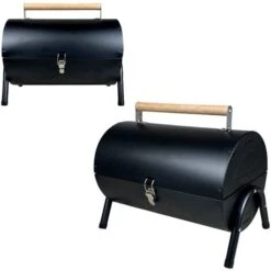 Griglia Cilindro Da Tavolo Bbq In Acciaio Inox Barbeque Da Viaggio Portatile Colore Nero Carbonella Trasportabile PicNic Campeggio
