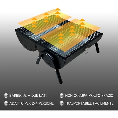 Griglia Cilindro Da Tavolo Bbq In Acciaio Inox Barbeque Da Viaggio Portatile Colore Nero Carbonella Trasportabile PicNic Campeggio 5 Griglia Cilindro Da Tavolo Bbq In Acciaio Inox Barbeque Da Viaggio Portatile Colore Nero Carbonella Trasportabile PicNic Campeggio - immagine 3