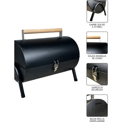 Griglia Cilindro Da Tavolo Bbq In Acciaio Inox Barbeque Da Viaggio Portatile Colore Nero Carbonella Trasportabile PicNic Campeggio 6 Griglia Cilindro Da Tavolo Bbq In Acciaio Inox Barbeque Da Viaggio Portatile Colore Nero Carbonella Trasportabile PicNic Campeggio - immagine 4