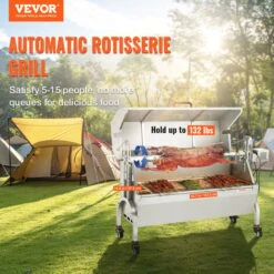 VEVOR Girarrosto Spiedo BBQ Con Coperchio 50W In Acciaio Inox Manuale/Elettrico Capienza Max. 60kg Altezza Regolabile 19-43,2cm, Kit Di Girarrosto Spiedo Per BBQ Festa Evento Esterno Lunghezza 117 Cm -Prodotti Per Barbecue 98635376 3