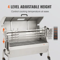 VEVOR Girarrosto Spiedo BBQ Con Coperchio 50W In Acciaio Inox Manuale/Elettrico Capienza Max. 60kg Altezza Regolabile 19-43,2cm, Kit Di Girarrosto Spiedo Per BBQ Festa Evento Esterno Lunghezza 117 Cm -Prodotti Per Barbecue 98635376 4