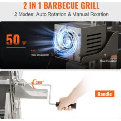 VEVOR Girarrosto Spiedo BBQ Con Coperchio 50W In Acciaio Inox Manuale/Elettrico Capienza Max. 60kg Altezza Regolabile 19-43,2cm, Kit Di Girarrosto Spiedo Per BBQ Festa Evento Esterno Lunghezza 117 Cm -Prodotti Per Barbecue 98635376 5